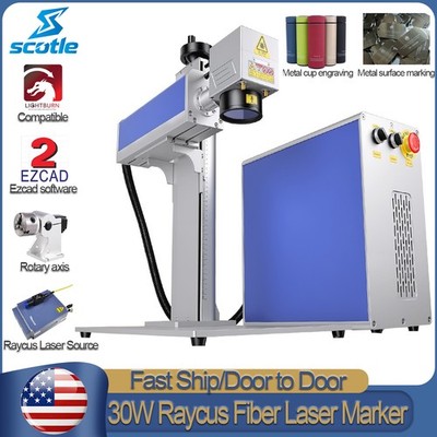 Raycus 30W QS Fiber Laser Marking Engraving Machine Metal Steel Marker&Rotary US