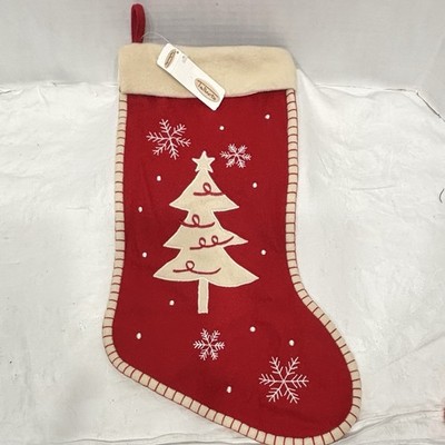 NWT Vtg 90s Talbots 19'' Christmas Tree Christmas Stocking Red & White Wool Blend