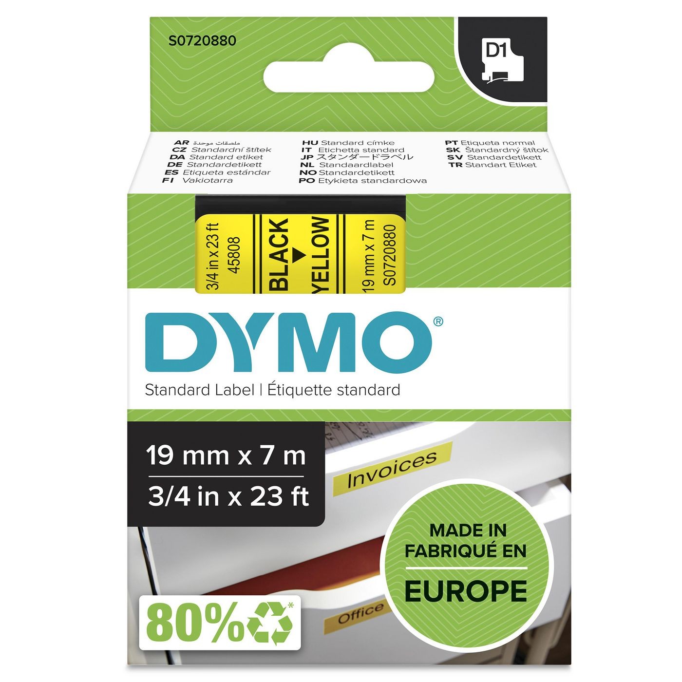 Dymo D1 Band - Schwarz auf Gelb - 19mm x 7m - Image 2