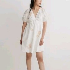 Madewell Dress Annamarie Floral Cotton Embroidered Short Sleeve Size 8 White