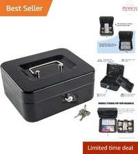 Medium Cash Box with Money Tray Lock Box Key Safe Secure 8x6 Inches