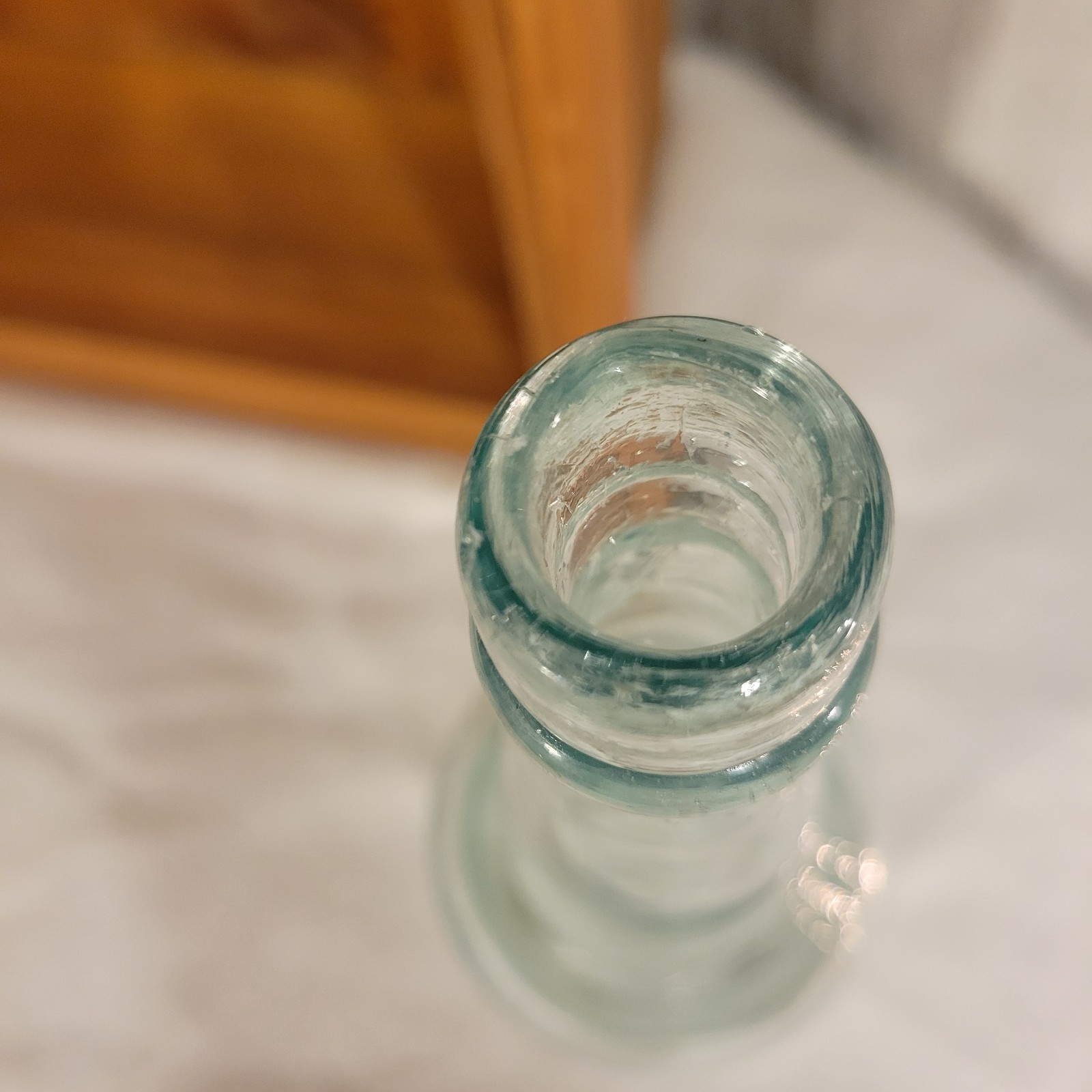 Old Antique Aqua Beer Bottle  with Applied Top