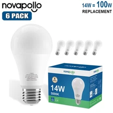 6 PACK Dimmable Bright LED Light Bulbs 14W 1600LM 100W Equivalent 5000K Daylight