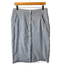 Abercrombie Fitch Midi Skirt Womens 10 Striped Cotton Button Preppy Coastal