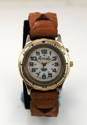 Futura Uhr Herren Silber Gold Edelstahl WR Leder 24Std Batterie Weiß Quarz