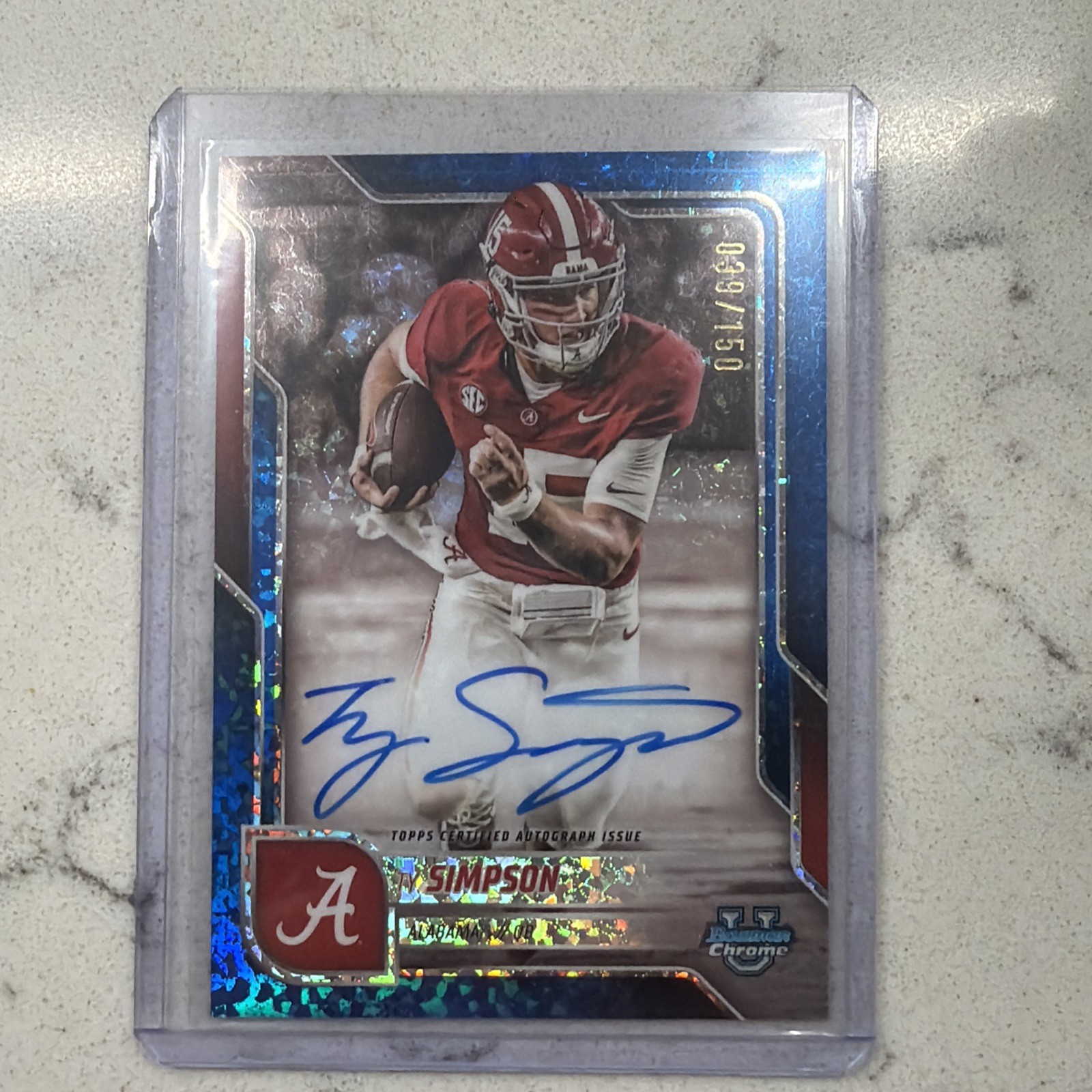 2025 Bowman U Chrome Ty Simpson /150 AUTO ON CARD BLUE DIAMOND #BCA-TS Alabama
