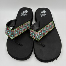 Jellypop Women's Flip Flops Size 9M Embellished Rhinestone Beaded Straps Black