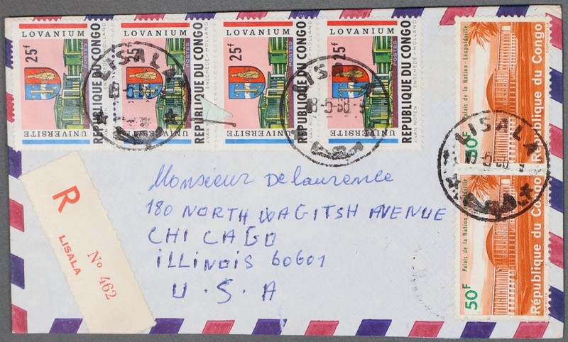 MayfairStamps Congo 1968 Lasala Registered to Chicago IL Cover aaz_64103