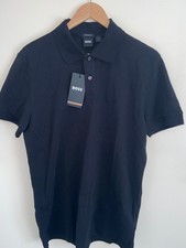  120 NEW  Men's XL BOSS Firenze Logo Black Mesh Pima Cotton Polo Shirt