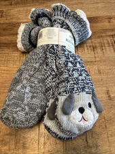 Jane and Bleecker Womens Navy Dog/Gray Knit Slipper Socks, 2 Pr.,Shoe Sz. 4-10