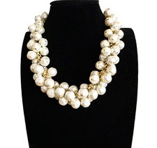 Cecile Et Jeanne Paris Vintage Faux Pearl Cluster Statement Choker Necklace Auth