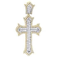 JFL 10K Gelbgold Baguette Diamant AnhäNger Herr Gothic Kreuz 1,35 CT Charm