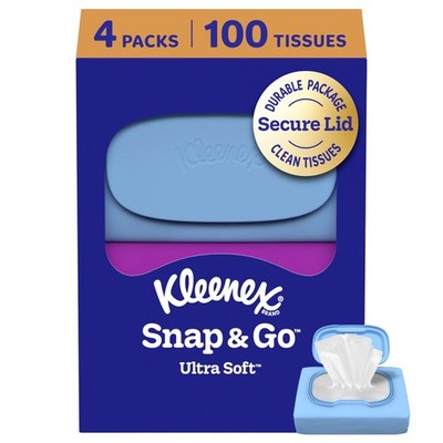 Kleenex Snap & Go Ultra Soft Facial Tissues, 4 On-The-Go Packs, 25 Tissues per P