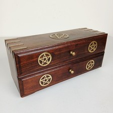 Cassettiera pentacolo legno e ottone con 2 cassetti vintage portaoggetti pentagramma altare
