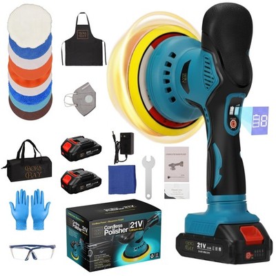 BOKA BAY Cordless Car Buffer Polisher Kit 6 Inch with 21V 2x2000mAh & 9 Pcs Atta