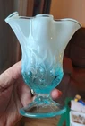 Vintage Fenton Blue Opalescent Handkerchief Ruffled Vase Lily of the Valley