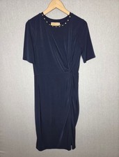 MICHAEL Michael Kors Navy Blue Midi Dress Size S/M Stretch Side Slit Ruched