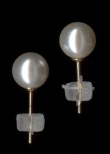 New 14K Fine Solid Yellow Gold 6mm Bead White Pearl Solitaire Stud Earrings TS