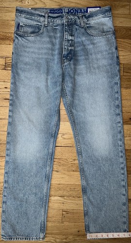 Hugo Boss Jonah Straight Leg 100% Cotton Button Fly Jeans, BLUE , 32x30