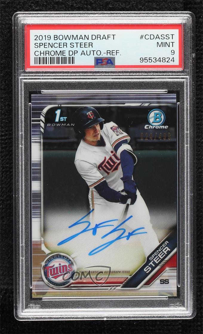 2019 Bowman Draft Chrome Pick Refractor /499 Spencer Steer PSA 9 MINT Auto 1fl4