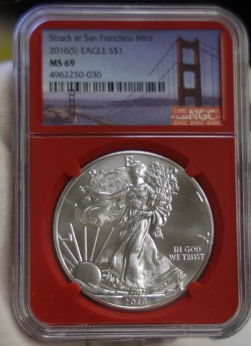 2016 S San Francisco Mint Silver Eagle $1 NGC MS69 Red Core Slab