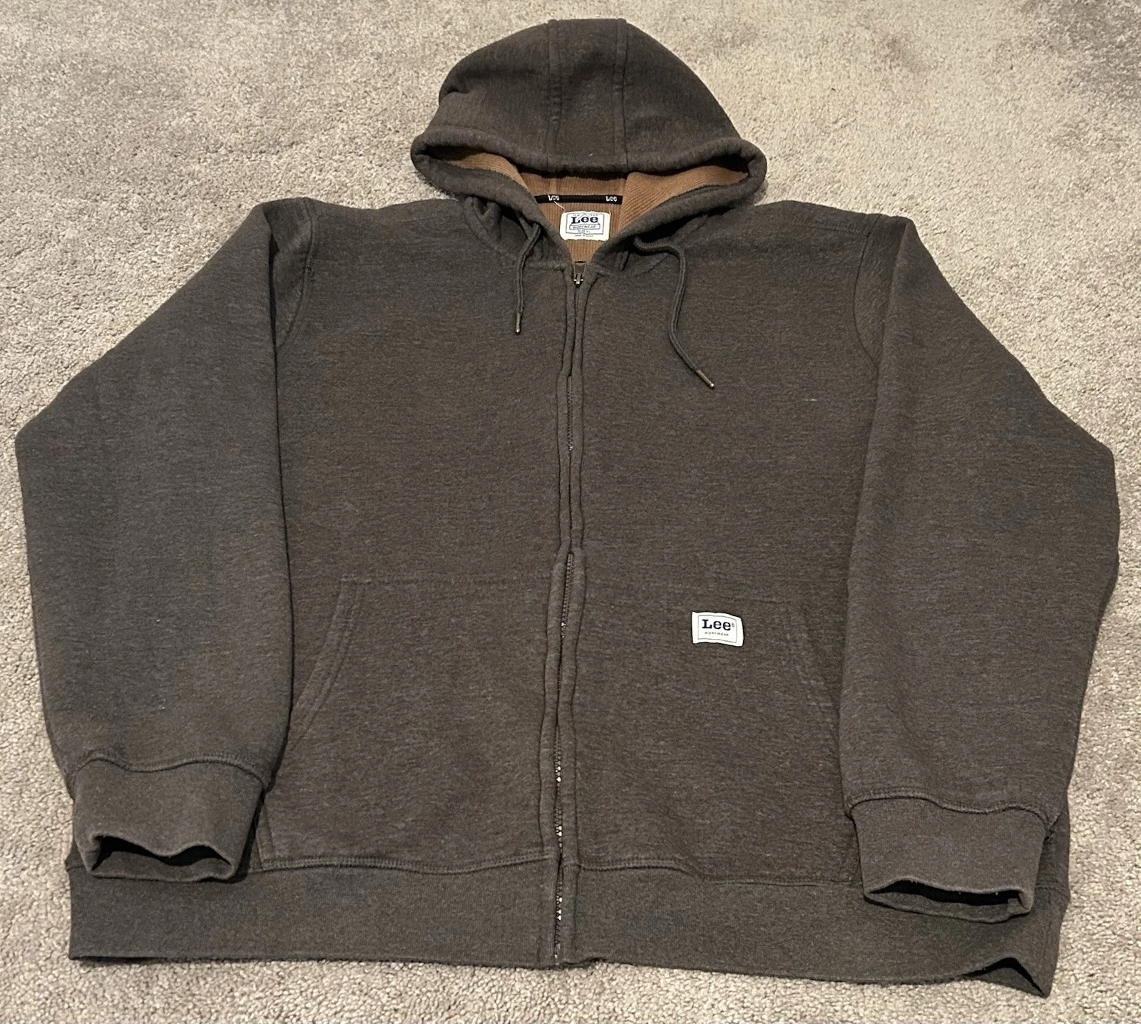Lee Men's Full Zip Workwear Fleece Thermal Bonded Hoodie Size XL Brown