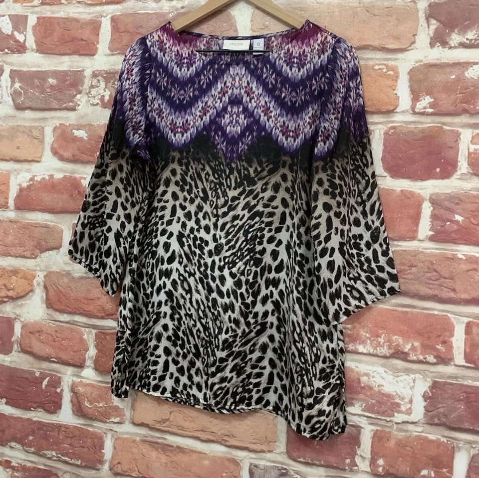 Chicos Топ женщин маленький 0 многоцветный богемное цветочный животных печати абстрактная рубашка - Изображение 3 из 4