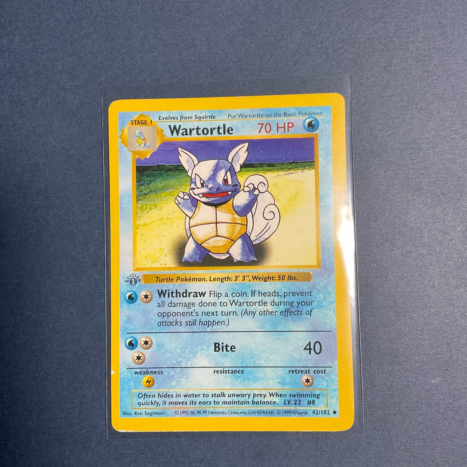 1999 1st Edition Shadowless Wartortle 42/102 LP Base Set TCG Pokemon Vintage