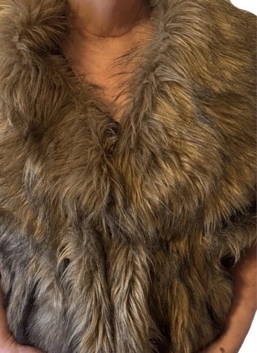 Womens Brown Faux Fur Shawl Bridal Wedding Fur Wrap Shawl Collar Hook Loop Prom
