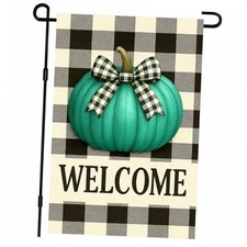 Thanksgiving Fall Garden Flag 12x18 Inch Welcome Pumpkin Outdoor Flag Teal