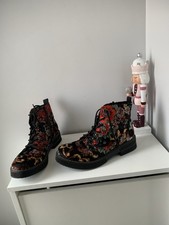 Rieker Ankle Boots Women's UK 7 Velvet BlackRed Floral Combat Lace Up