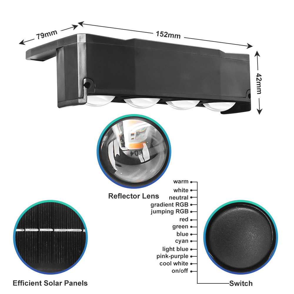 RGB Fence Lights Solar Powered 7 Colors for Fence Wall Patio Deck Yard Garden