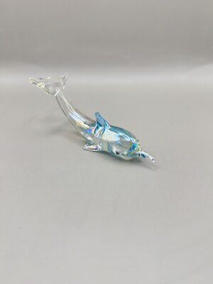 Beautiful Hand Blown Iridescent Art Glass Dolphin
