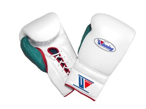 green and white boxing gloves