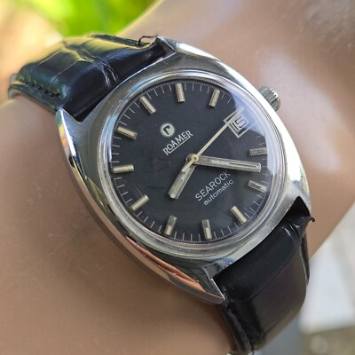 Vintage ROAMER SEAROCK men's automatic watch MAT 471 28Jewels black dial 1960s