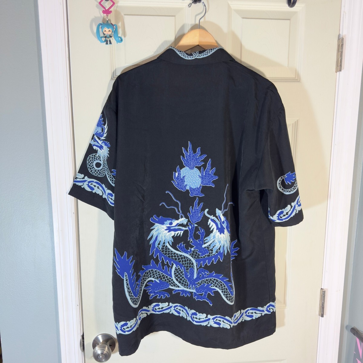 Dragonfly Black Blue Shirt sz XL Dragon Fire All Over Y2K Flames 