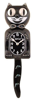 Limited Dolphins Black Tail Kit-Cat Klock Swarovski Crystals Jeweled Clock