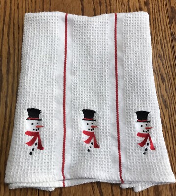 Crate Barrel Snowman Kitchen Dish Towel 15”x23” In Excellent Used  Condition