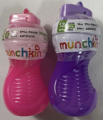 Munchkin Mighty Grip Flip Straw Spill-Proof 10oz Cup BPA Free 12M+ Purple & Pink