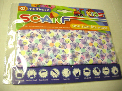 Kids Scarf By Royal Deluxe, Multi-Use, Butterfly Design, One Size (8''x9.5''), New