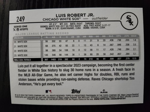 2024 Topps Luis Robert Jr. Holiday Rabbits #249 White Sox - Picture 2 of 2