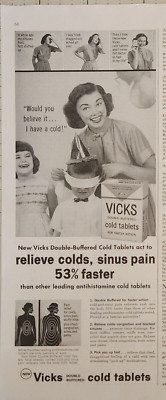 1959 Vicks cold tablets Vintage Ad 14 x 5 relieve colds sinus pain
