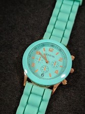 Geneva Womens Green Silicone Rubber Band Watch Round 38mm Jelly