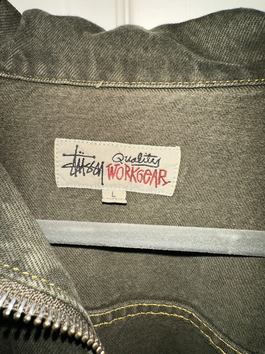 Stussy Denim Olive Green Zip Work Jacket - L | eBay