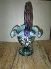 FENTON Glass Floral Basket - ROYAL PURPLE - Box