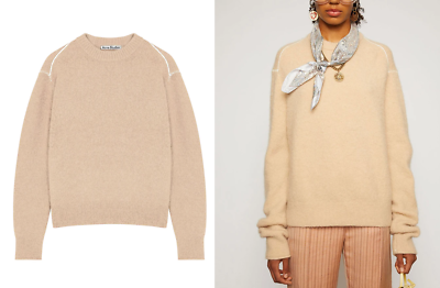ACNE Studios $410 Kalinka Contrast Stitch Sweater in Ecru Beige; XS