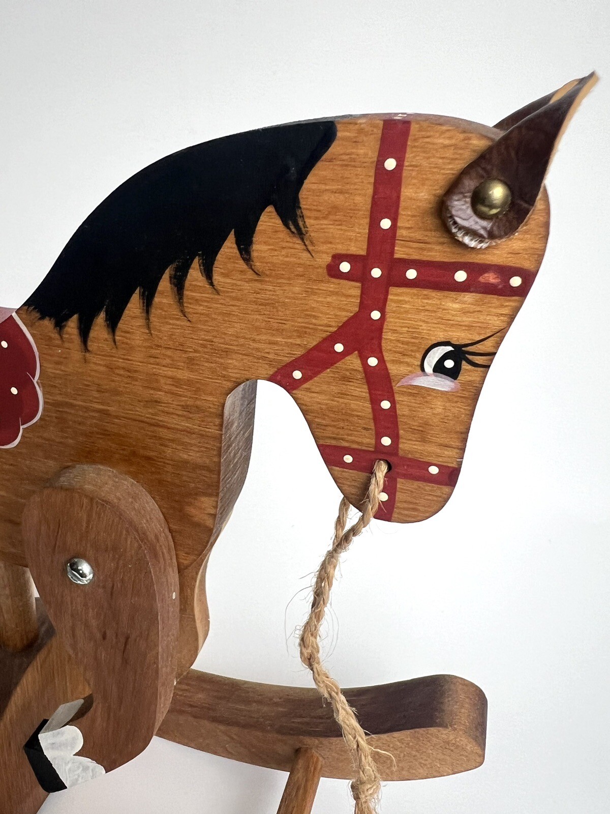 VTG Small Wooden Rocking Horse Toy, HandPainted “ClipClop” Sound when