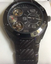 Elgin Men's Automatic Watch Round Black Dial on Gunmetal Linked Band New in Box!