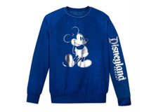 Disneyland Adult Mickey Mouse Silver Foil Pullover Sweatshirt Blue S