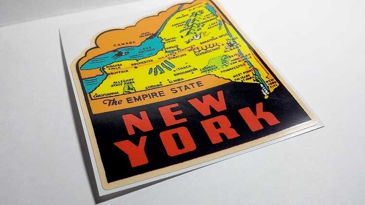 New York State Vintage Style Travel Decal / Vinyl Sticker, Luggage Label